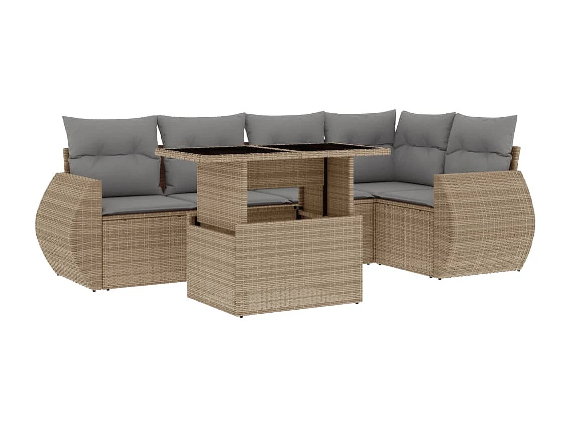 6-tlg. Garten-Sofagarnitur mit Kissen Beige Poly Rattan
