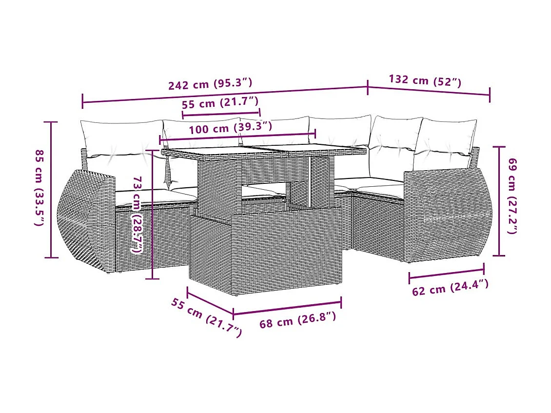 6-tlg. Garten-Sofagarnitur mit Kissen Beige Poly Rattan