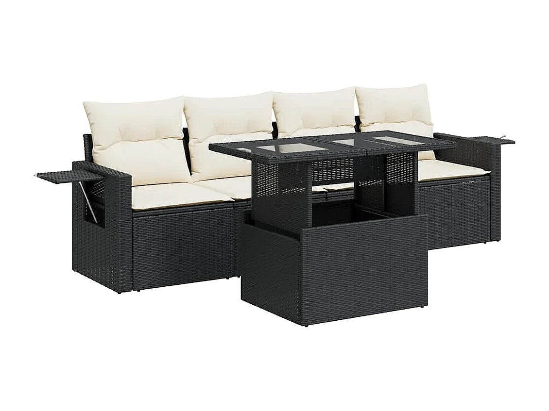 Set Divani da Giardino 5 pz con Cuscini in Polyrattan Nero