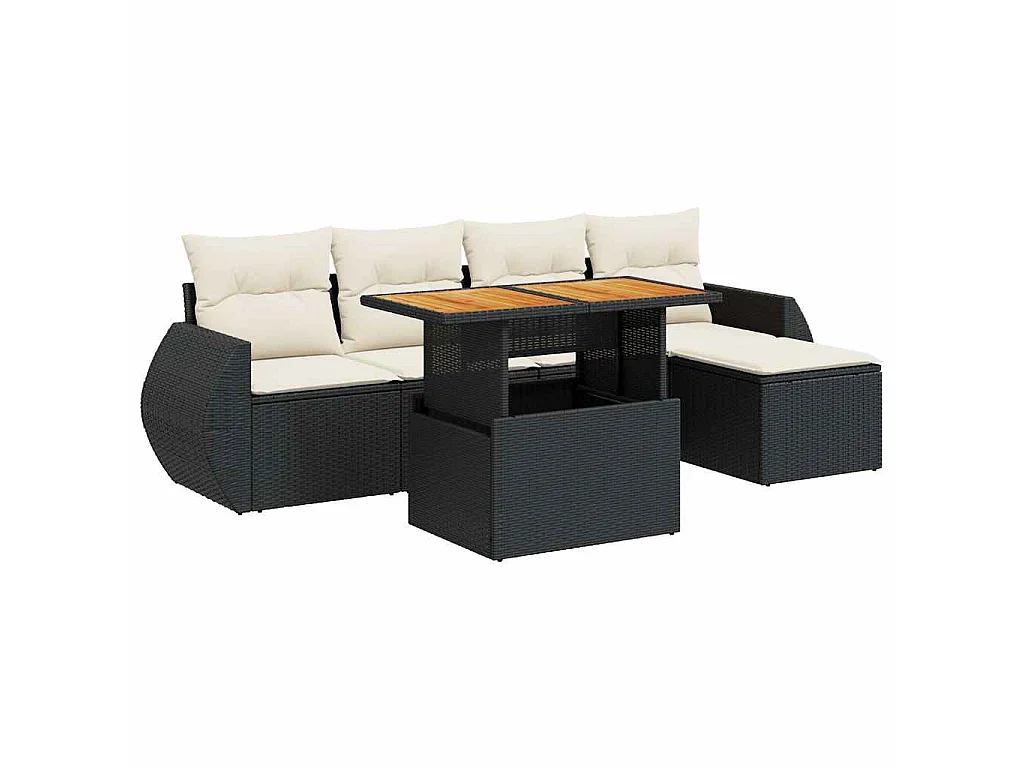 Set Divano da Giardino 6 pz con Cuscini Nero in Polyrattan