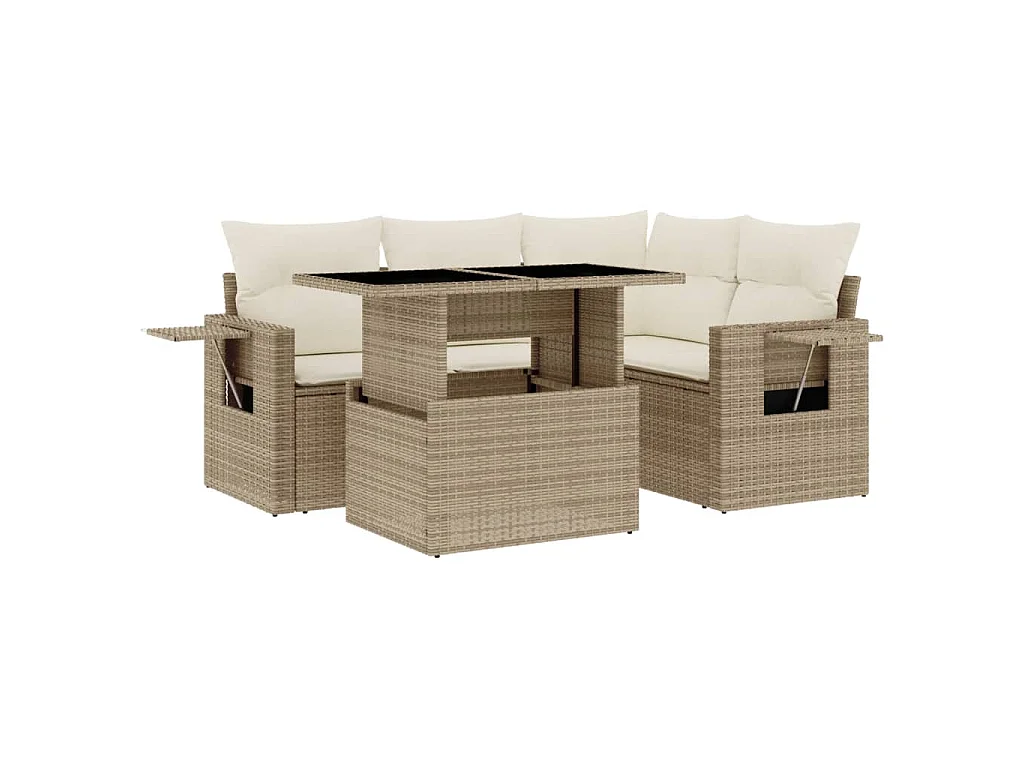 Salon de jardin avec coussins 5 pcs beige résine tressée