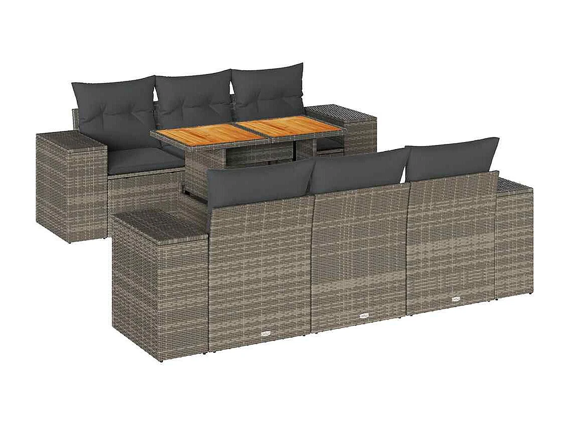 7-delige Loungeset met kussens poly rattan grijs