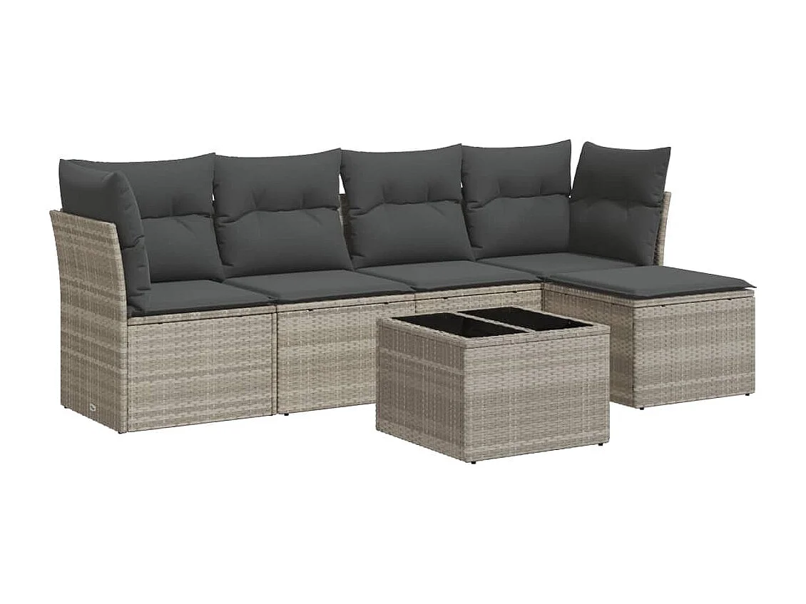 Salon de jardin 6 pcs avec coussins gris clair résine tressée