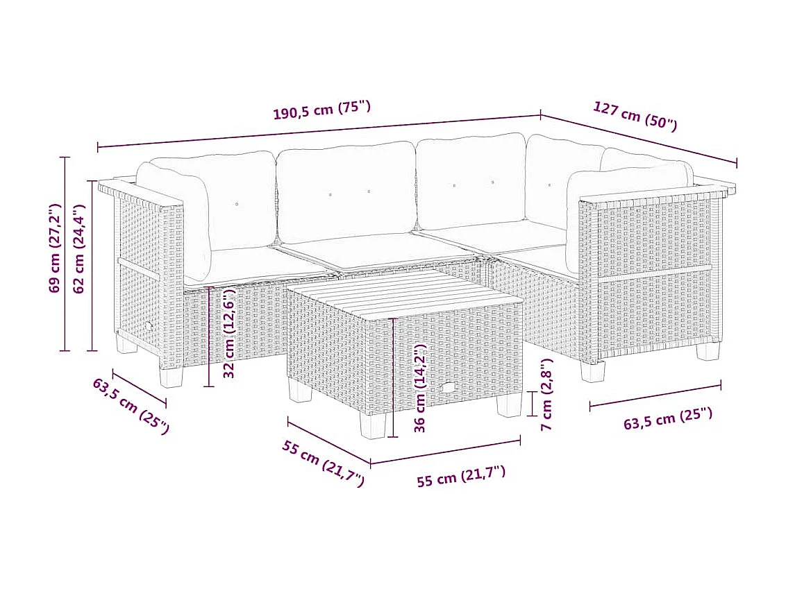 Salon de jardin avec coussins 5 pcs beige résine tressée