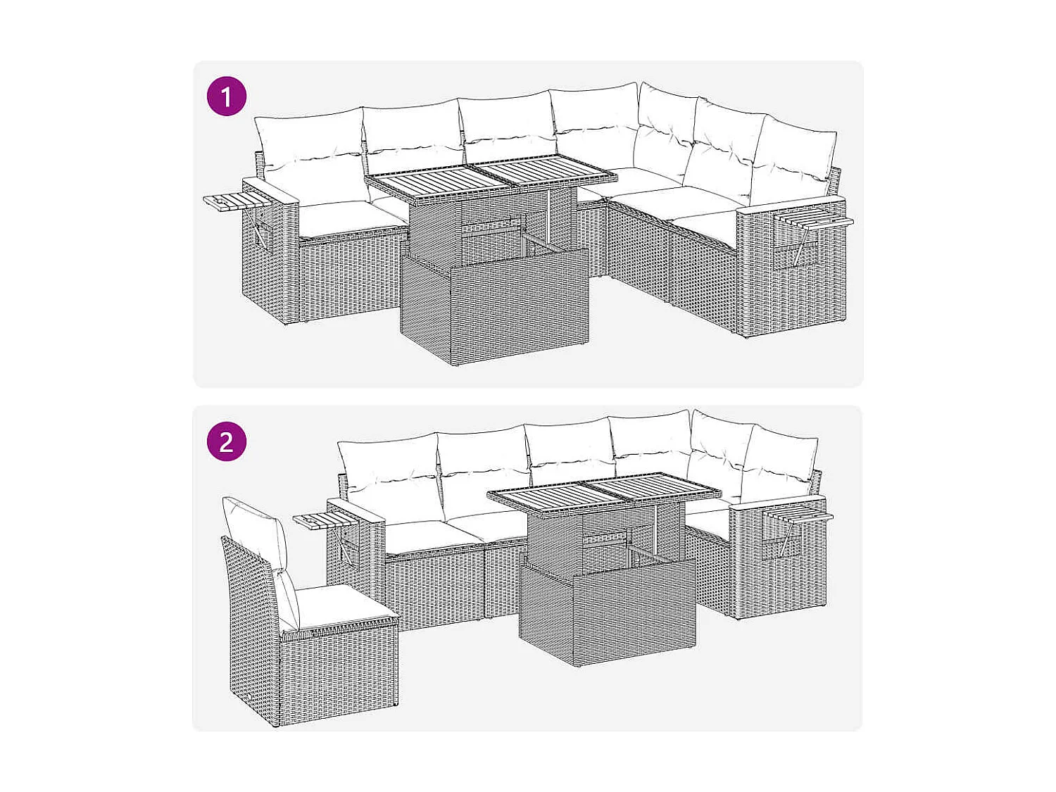 Salon de jardin avec coussins 7 pcs noir résine tressée acacia
