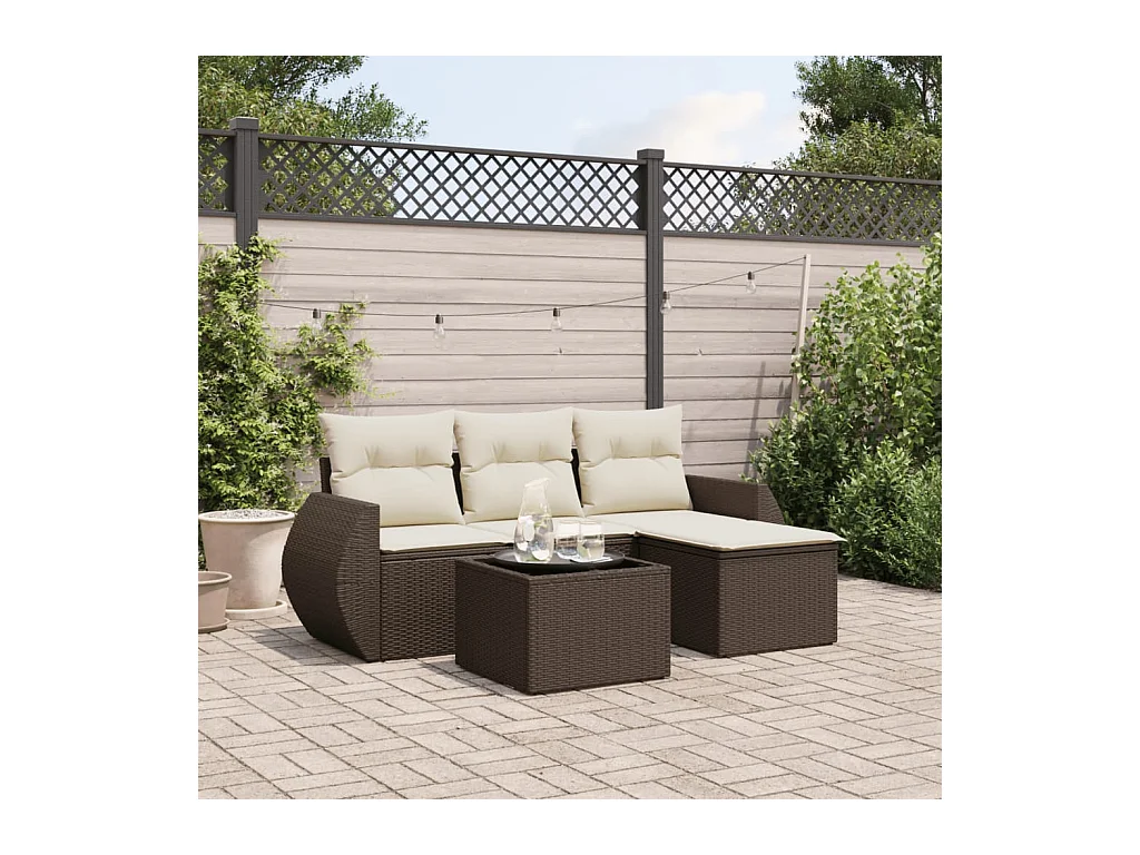Salon de jardin avec coussins 5 pcs marron résine tressée