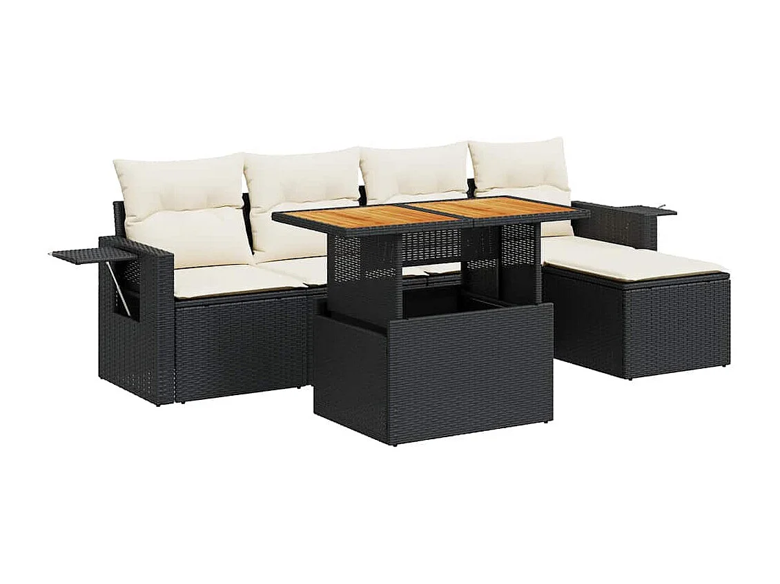 6-tlg. Garten-Sofagarnitur mit Kissen Schwarz Poly Rattan
