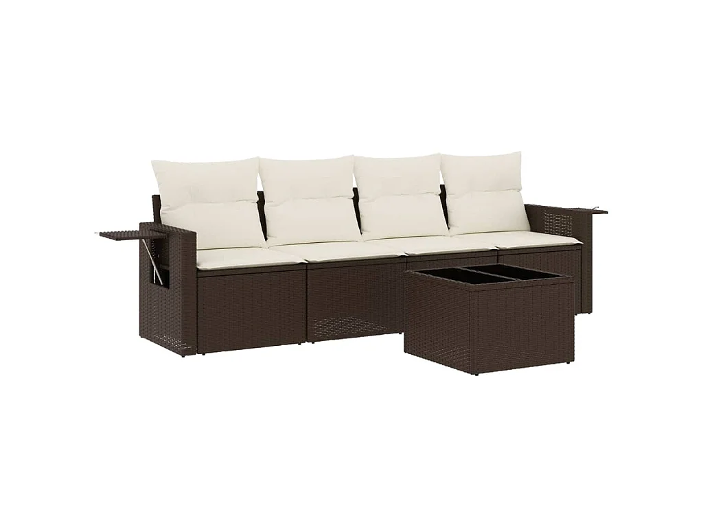 5-delige Loungeset met kussens poly rattan bruin