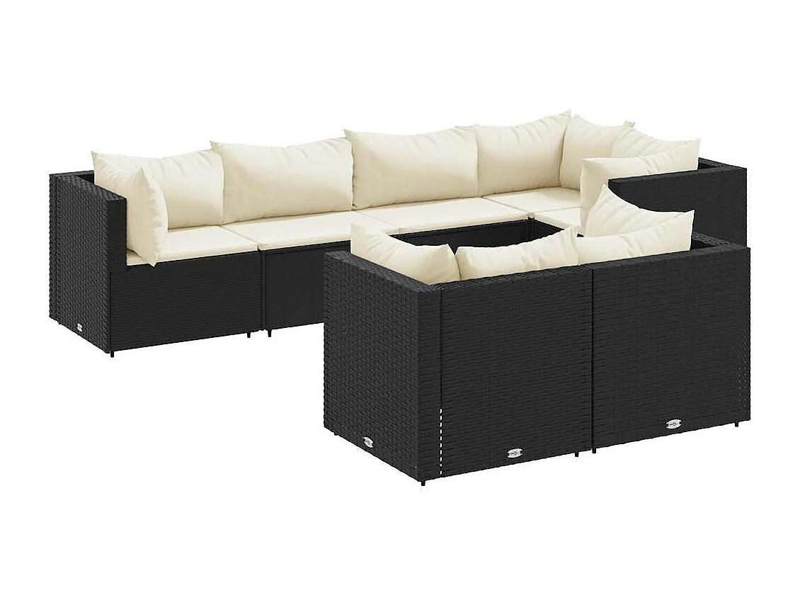 7-tlg. Garten-Lounge-Set mit Kissen Schwarz Poly Rattan