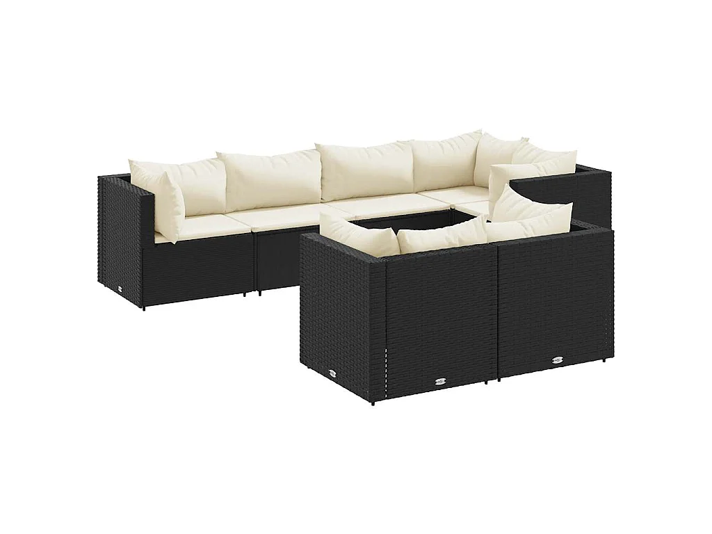 Salon de jardin 7 pcs avec coussins Noir Résine tressée