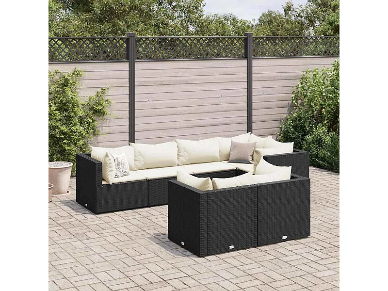 Salon de jardin 7 pcs avec coussins Noir Résine tressée