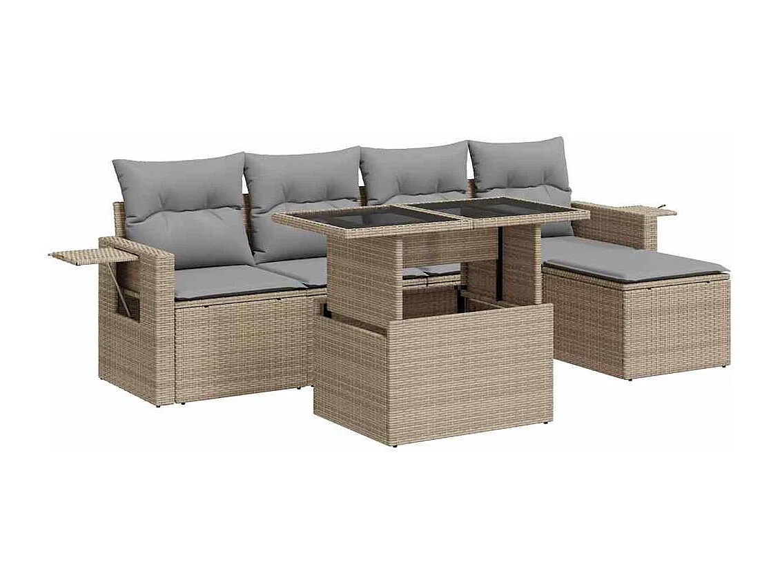 Set Divano da Giardino 6 pz con Cuscini Beige in Polyrattan