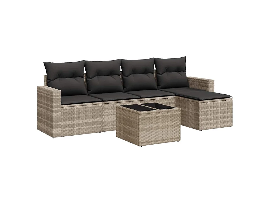 Salon de jardin 6 pcs avec coussins gris clair résine tressée