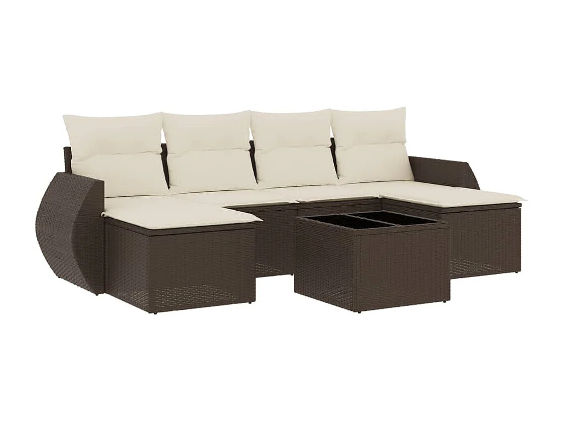 7 pcs conjunto de sofás jardim c/ almofadões vime PE castanho