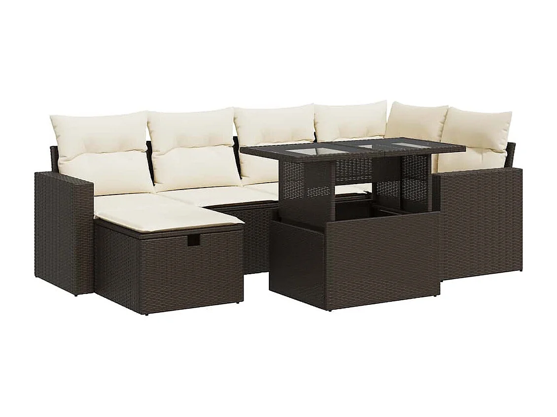 7-delige Loungeset met kussens poly rattan bruin