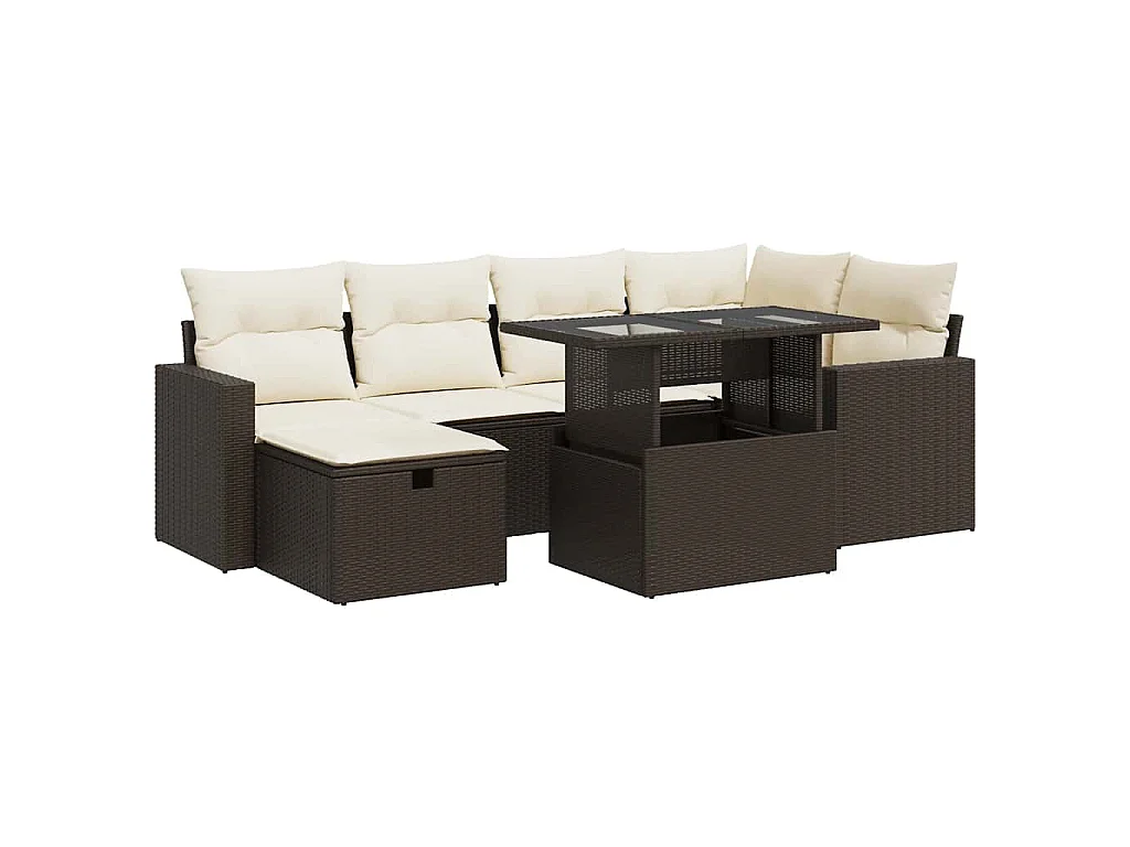 7-tlg. Garten-Sofagarnitur mit Kissen Braun Poly Rattan