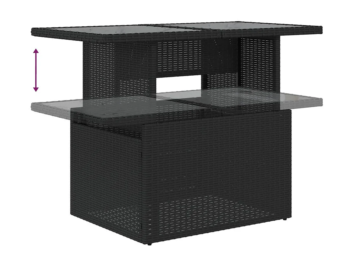 7 pcs conjunto de sofás p/ jardim c/ almofadões vime PE preto