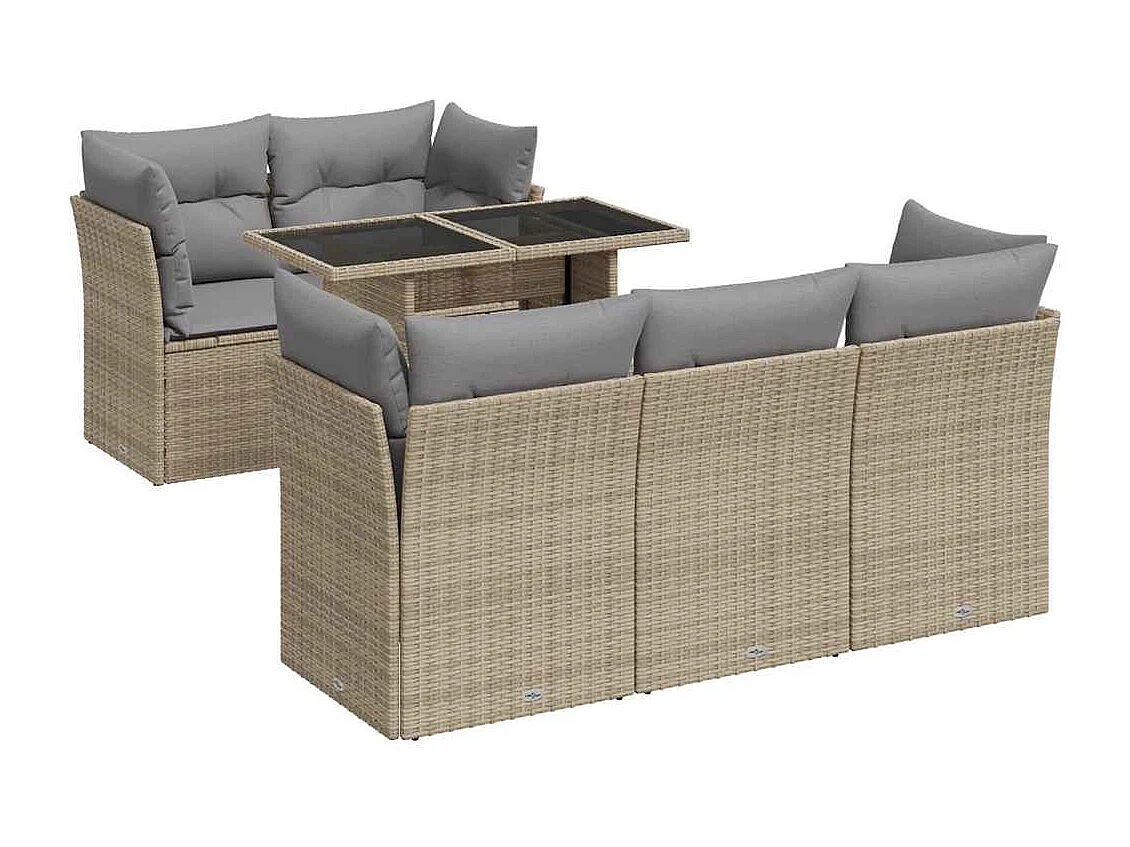 Salon de jardin avec coussins 6 pcs beige résine tressée