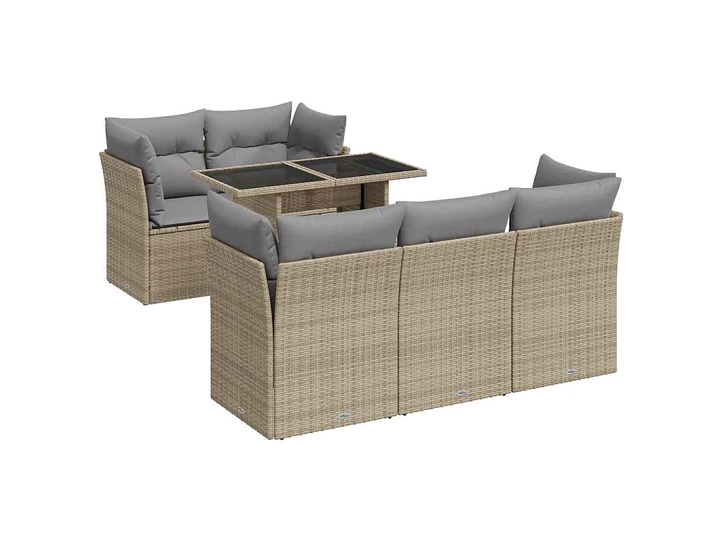 Salon de jardin avec coussins 6 pcs beige résine tressée