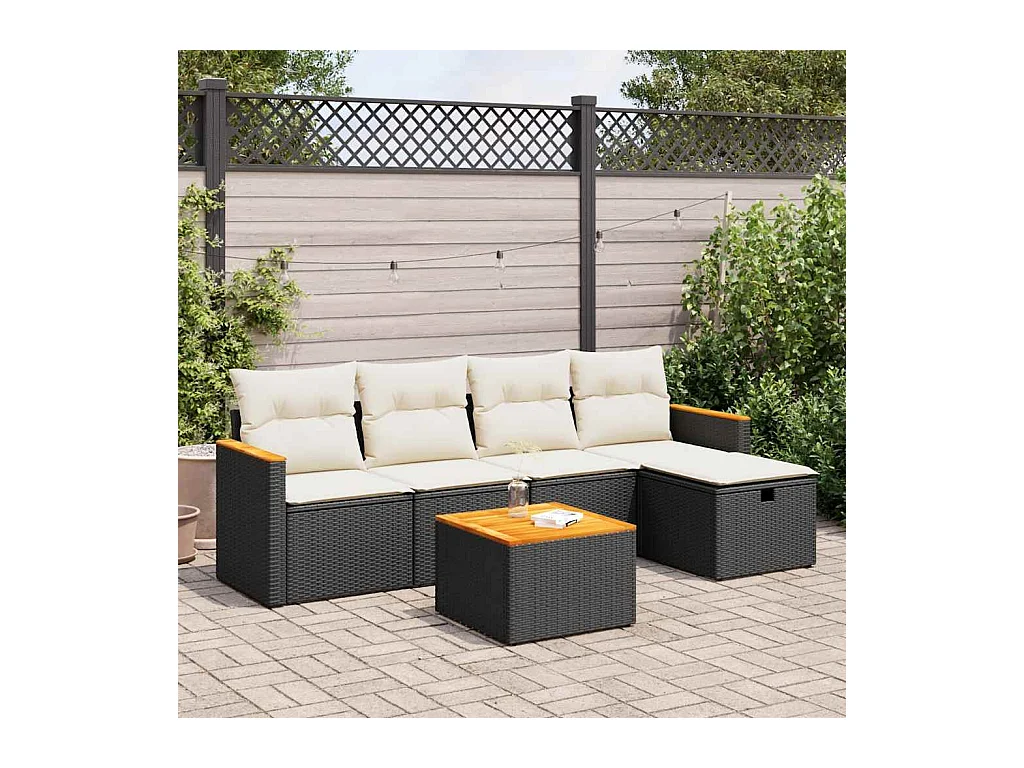 Salon de jardin 6 pcs avec coussins noir résine tressée