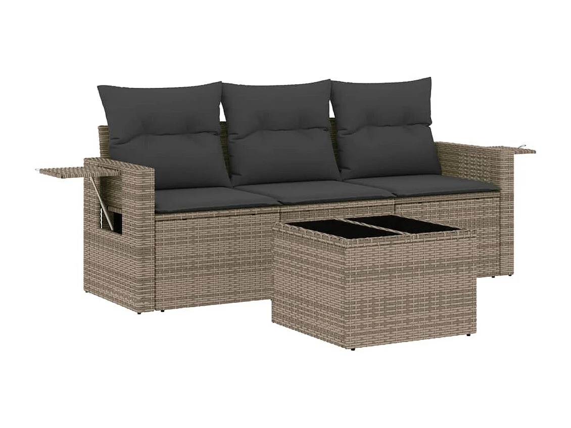 Set Divani da Giardino 4 pz con Cuscini in Polyrattan Grigio