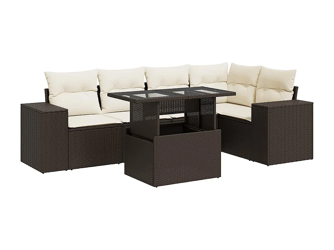 Salon de jardin avec coussins 6 pcs marron résine tressée