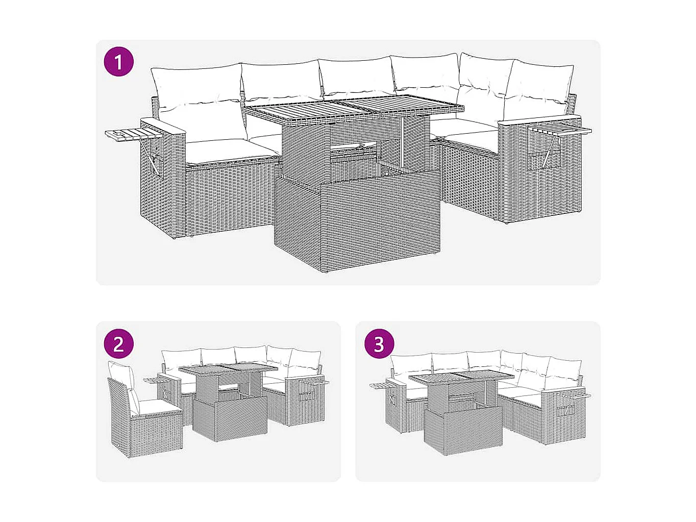 Set Divano da Giardino 6 pz con Cuscini Nero Polyrattan Acacia