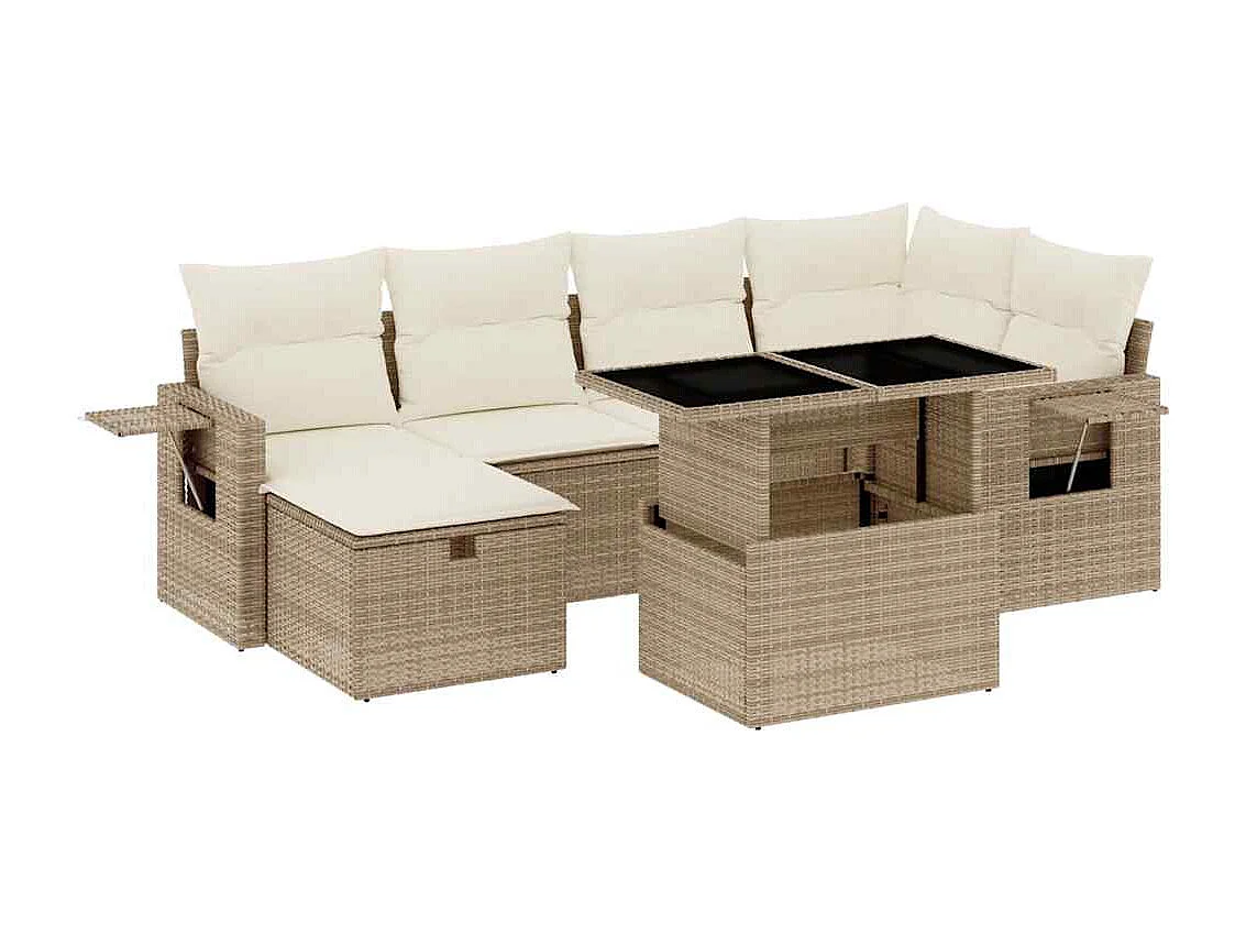 Salon de jardin avec coussins 7 pcs beige résine tressée