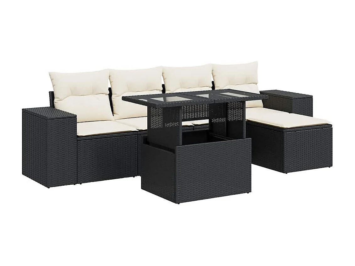 6-tlg. Garten-Sofagarnitur mit Kissen Schwarz Poly Rattan