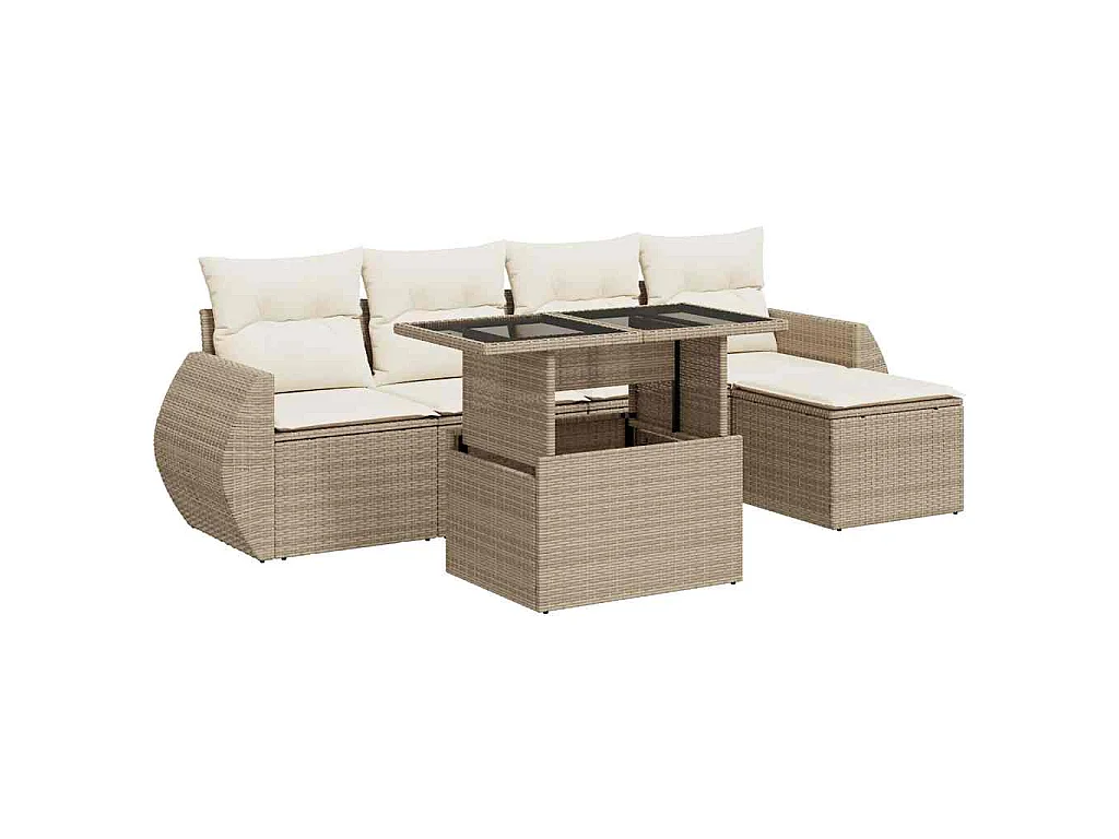 Set Divano da Giardino 6 pz con Cuscini Beige in Polyrattan