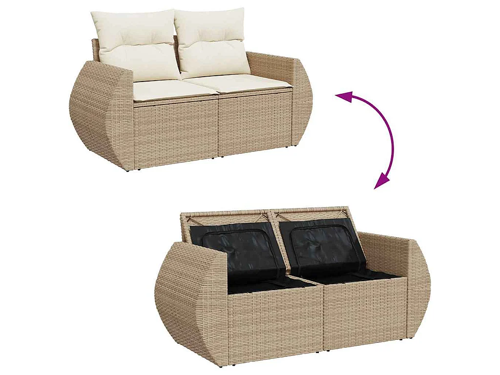 Set Divano da Giardino 6 pz con Cuscini Beige in Polyrattan