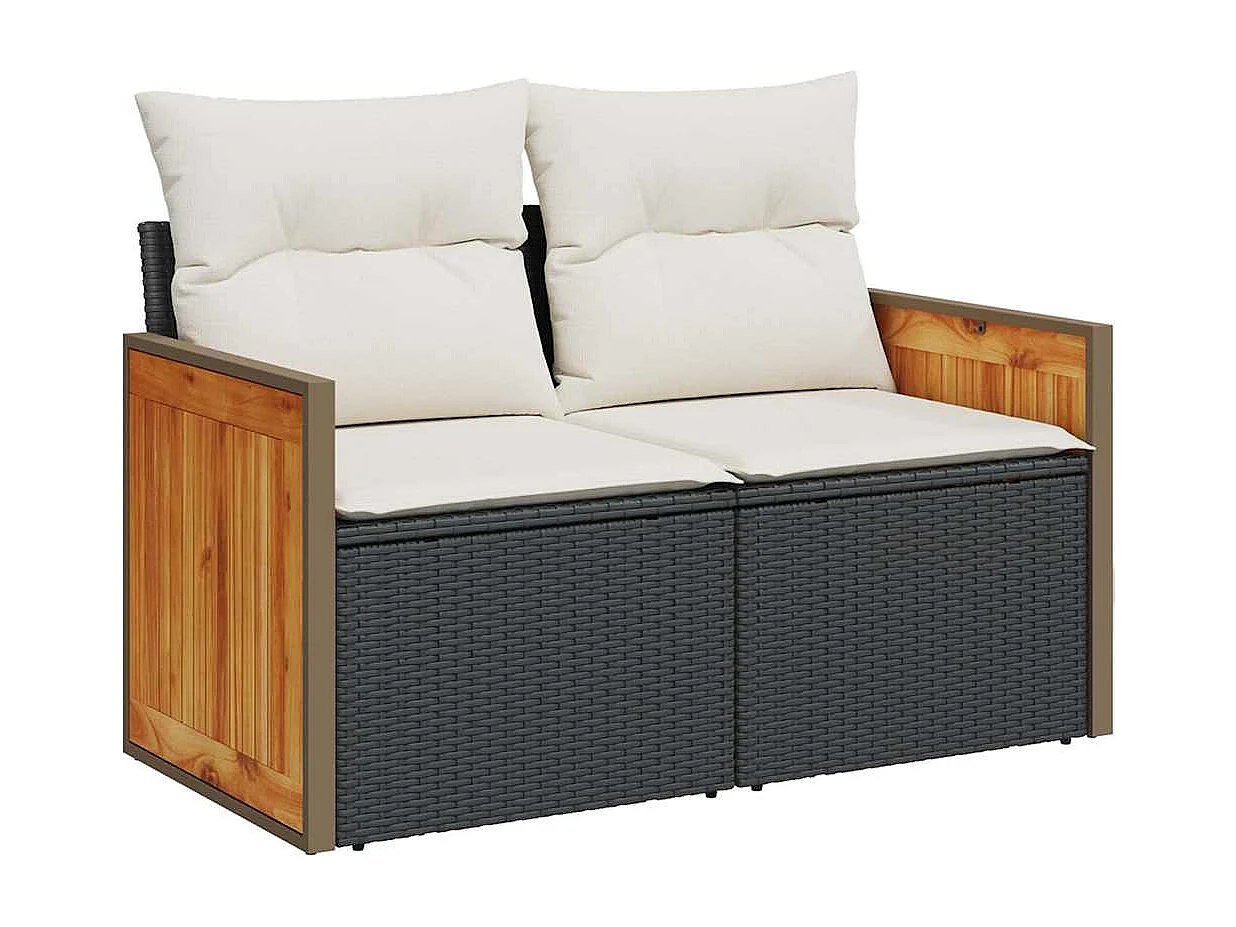 Set Divani da Giardino 5 pz con Cuscini Nero Polyrattan Acacia
