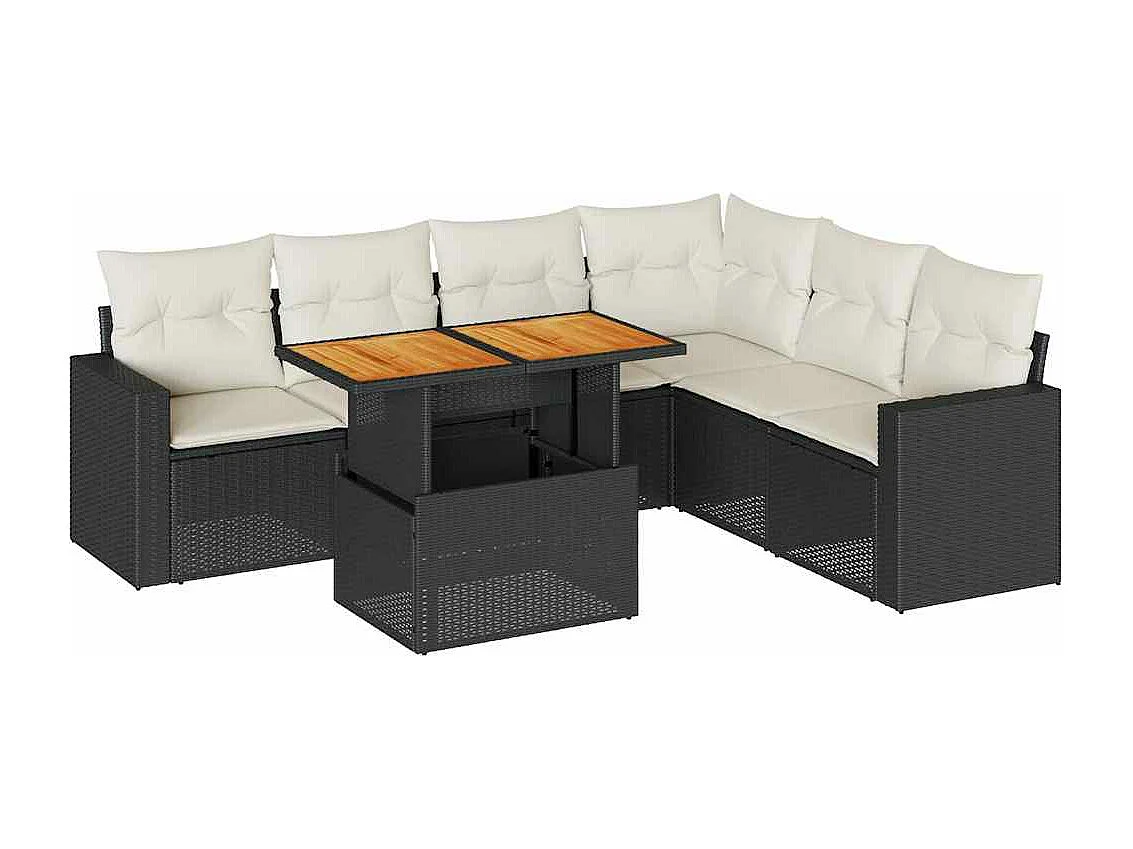Set de sofás de jardín 7 pzas con cojines ratán sintético negro