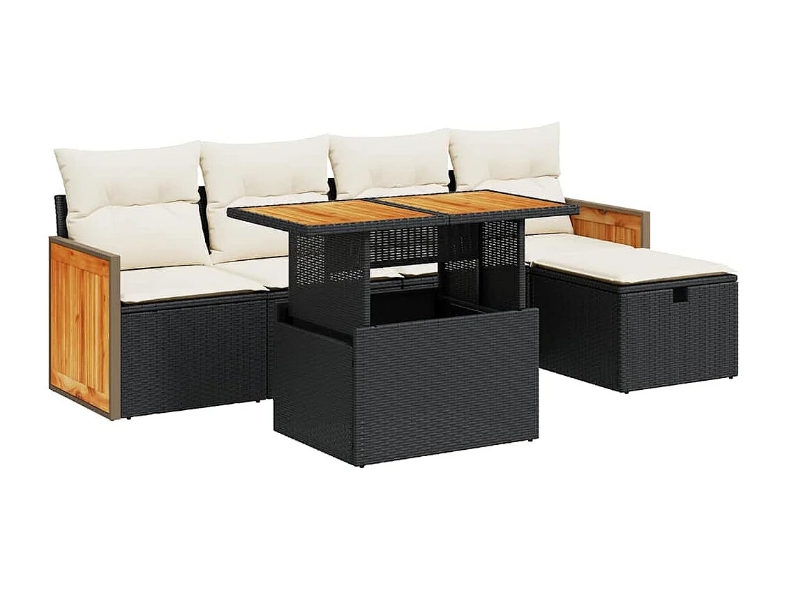 6-tlg. Garten-Sofagarnitur mit Kissen Schwarz Poly Rattan