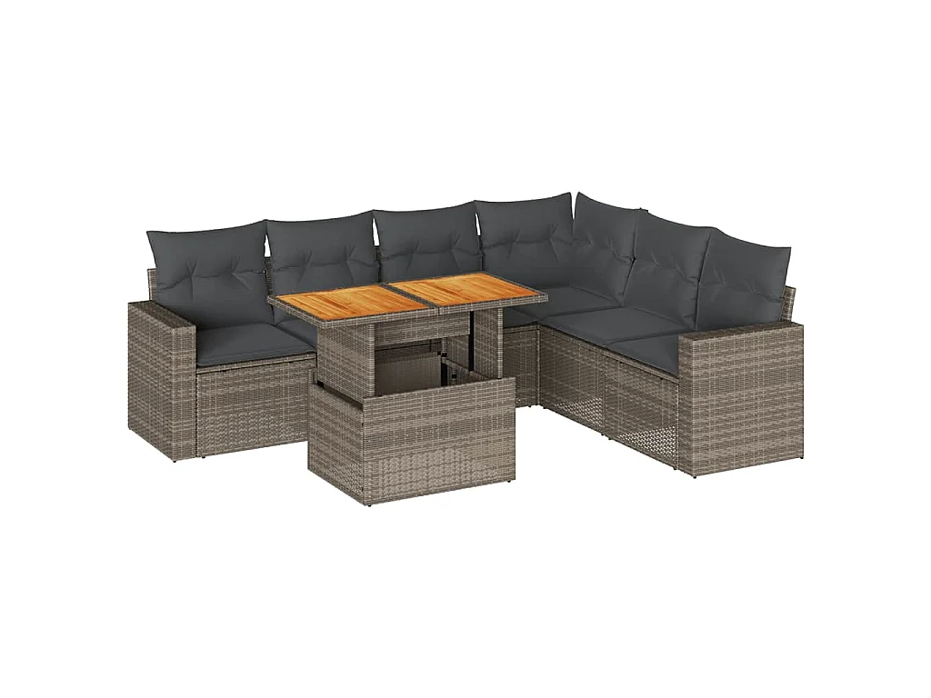 7-tlg. Garten-Sofagarnitur mit Kissen Grau Poly Rattan