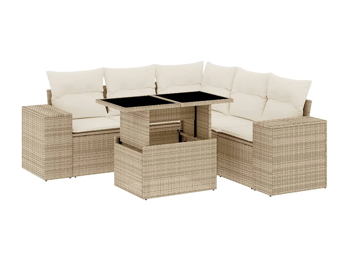 Salon de jardin avec coussins 6 pcs beige résine tressée