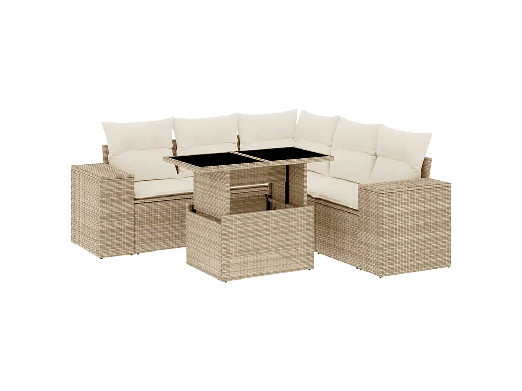 Set Divano da Giardino 6 pz con Cuscini Beige in Polyrattan