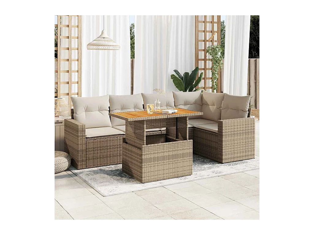 Set Divano da Giardino 6 pz con Cuscini Beige in Polyrattan