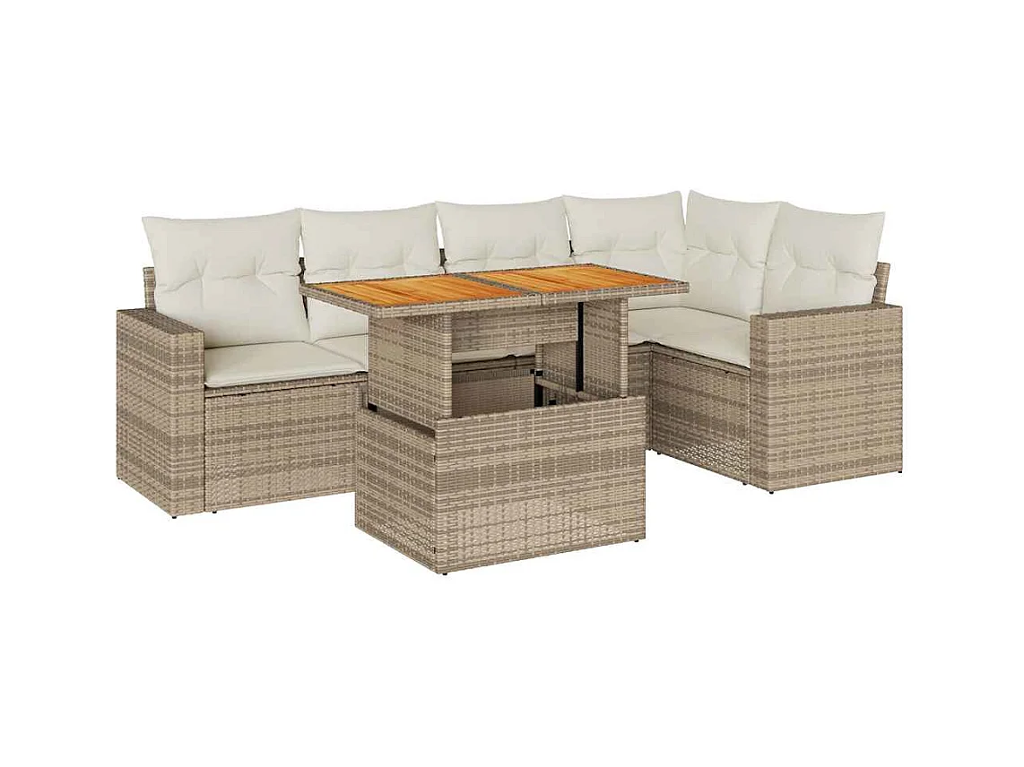 Salon de jardin avec coussins 6 pcs beige résine tressée
