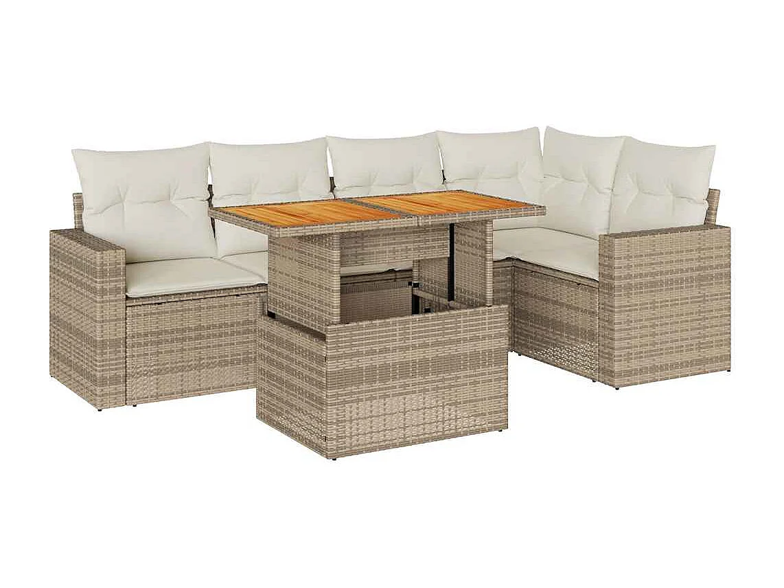 Salon de jardin avec coussins 6 pcs beige résine tressée