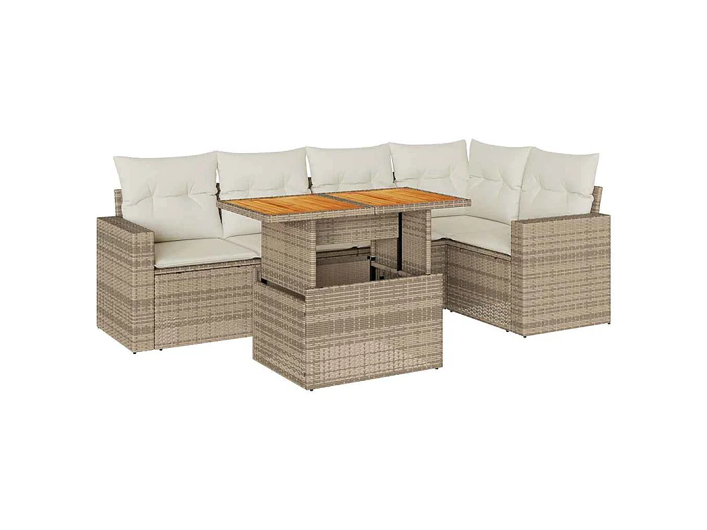 6-tlg. Garten-Sofagarnitur mit Kissen Beige Poly Rattan