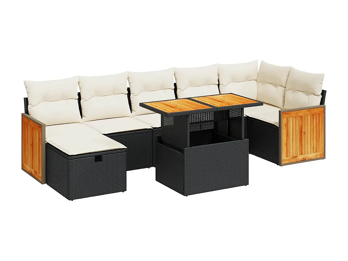 5-delige Loungeset met kussens poly rattan zwart