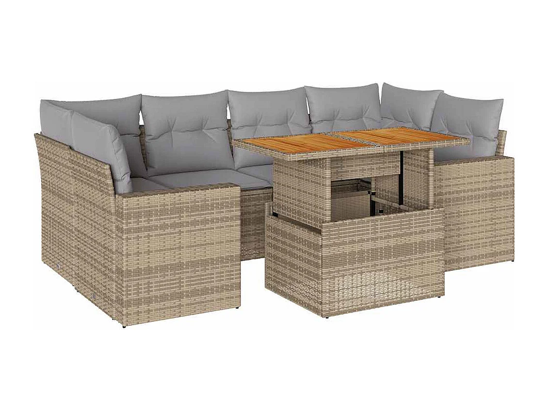 7-tlg. Garten-Sofagarnitur mit Kissen Beige Poly Rattan