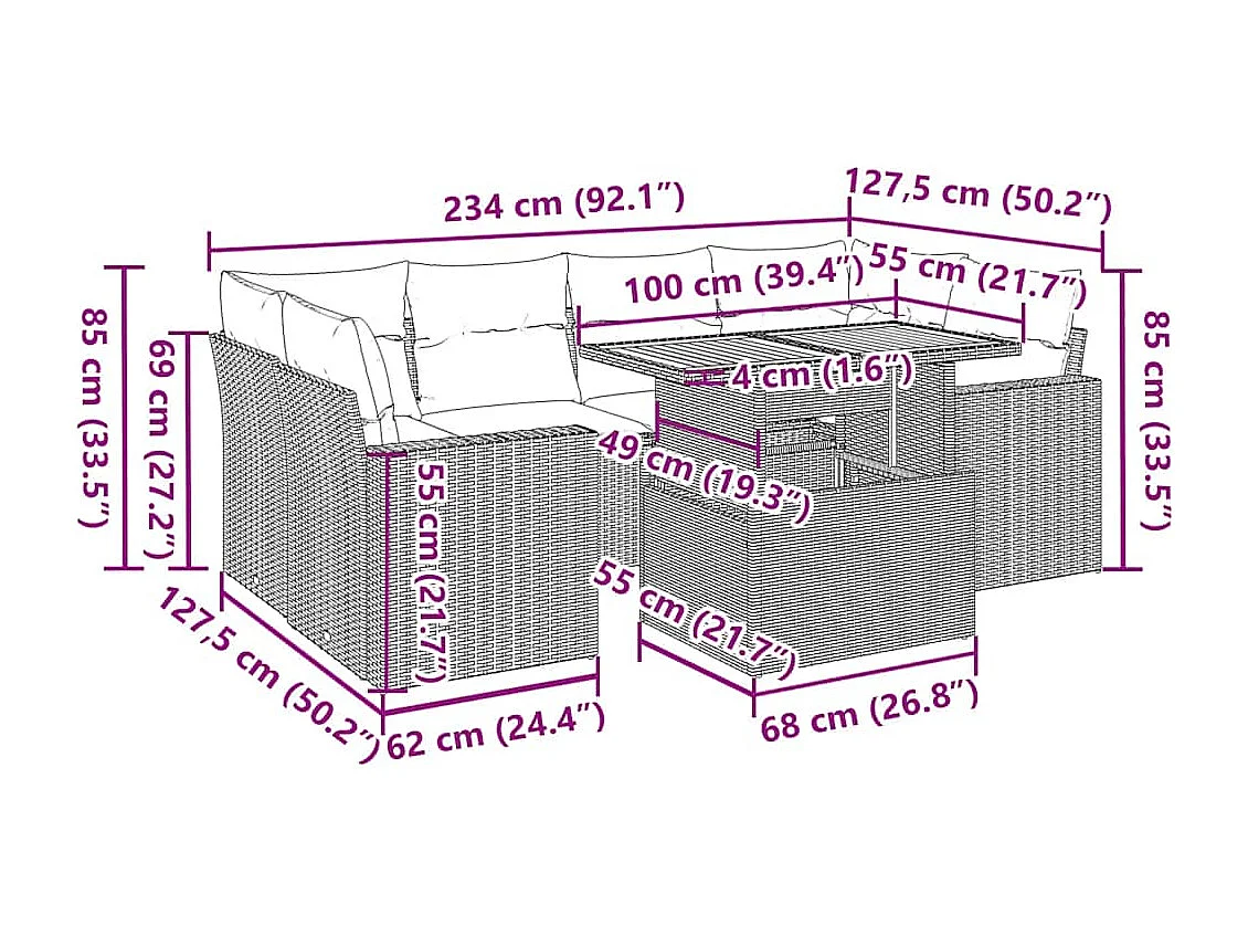7-tlg. Garten-Sofagarnitur mit Kissen Beige Poly Rattan
