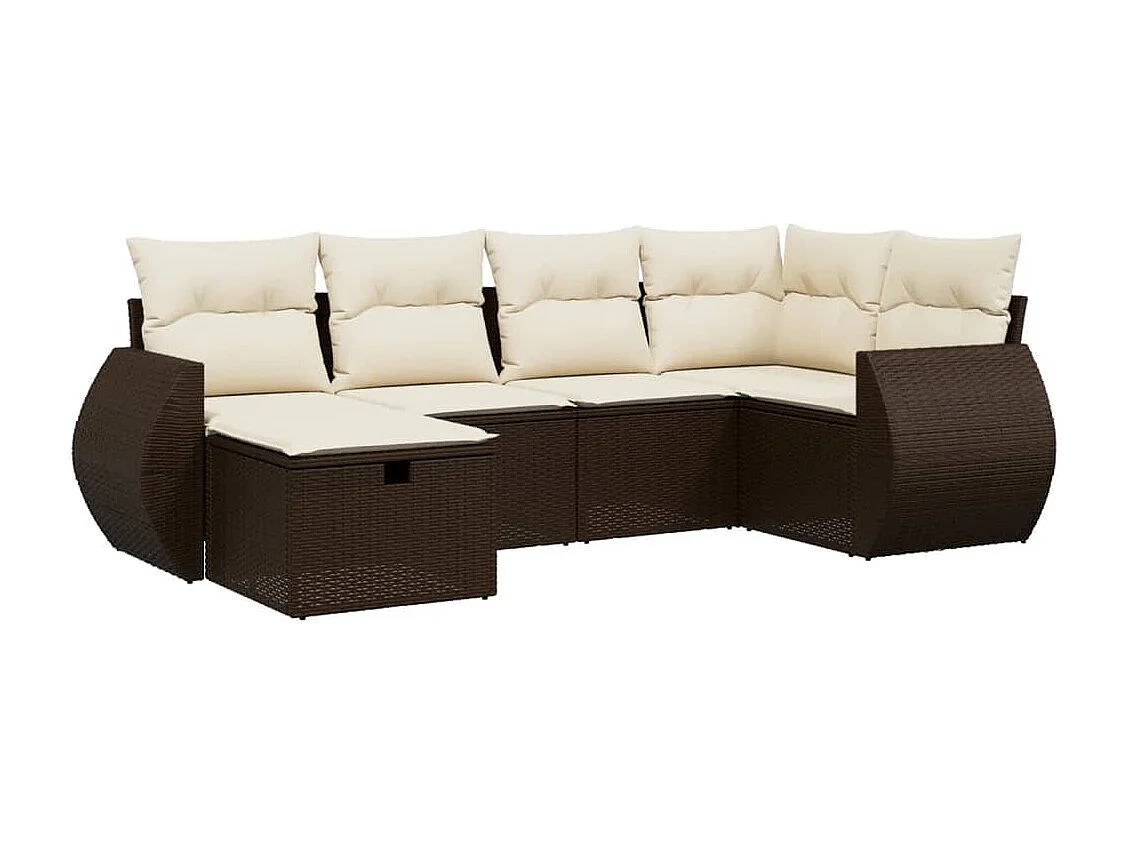 Salon de jardin avec coussins 6 pcs marron résine tressée