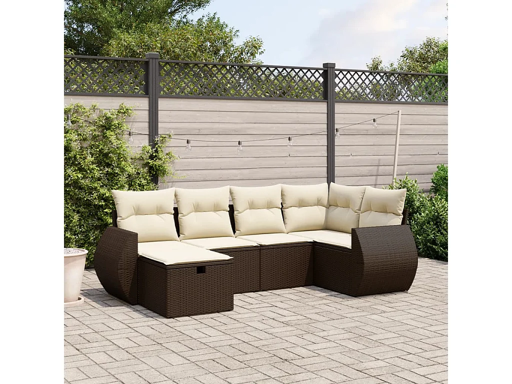 Set sofás de jardín 6 piezas y cojines ratán sintético marrón