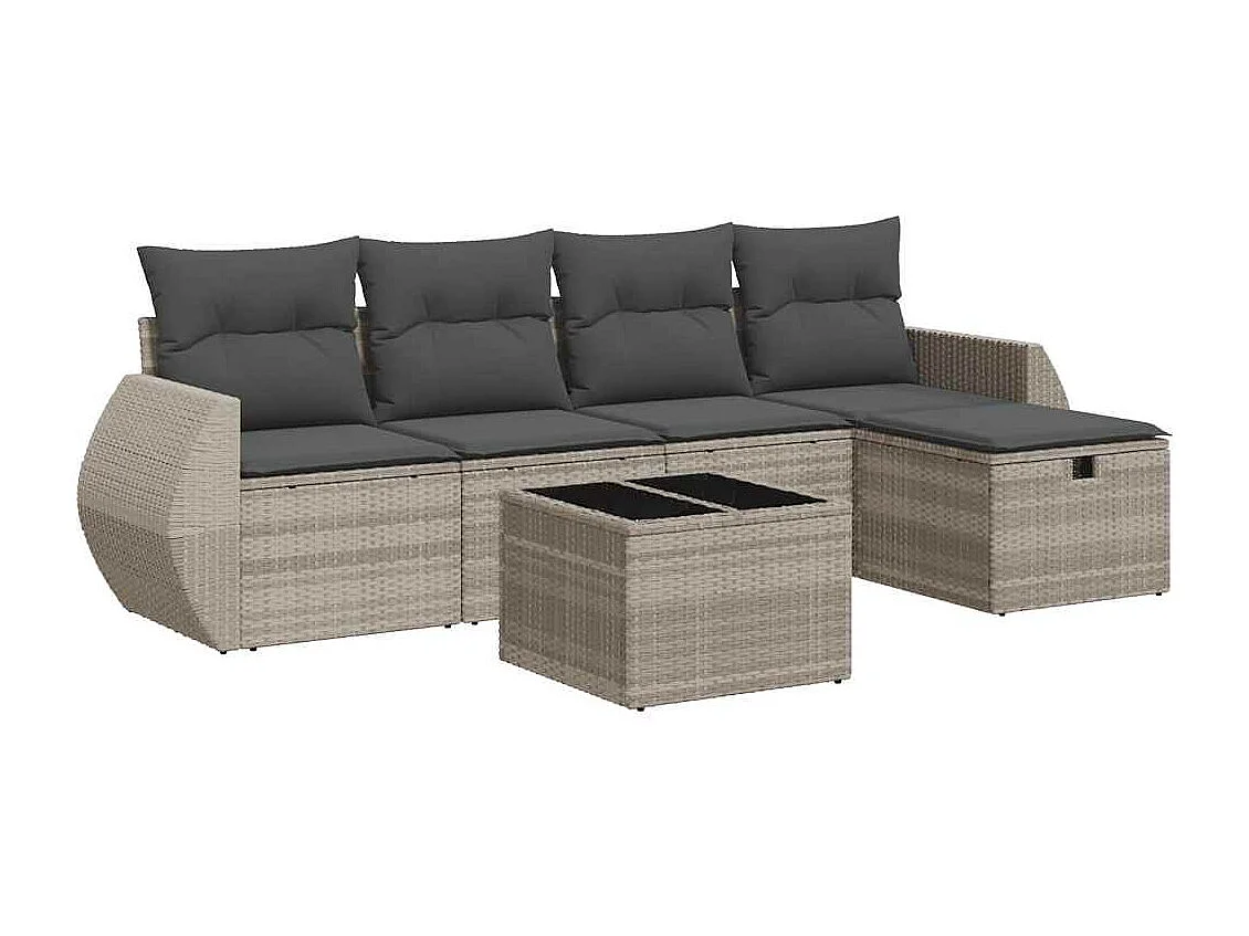 Salon de jardin 6 pcs avec coussins gris clair résine tressée