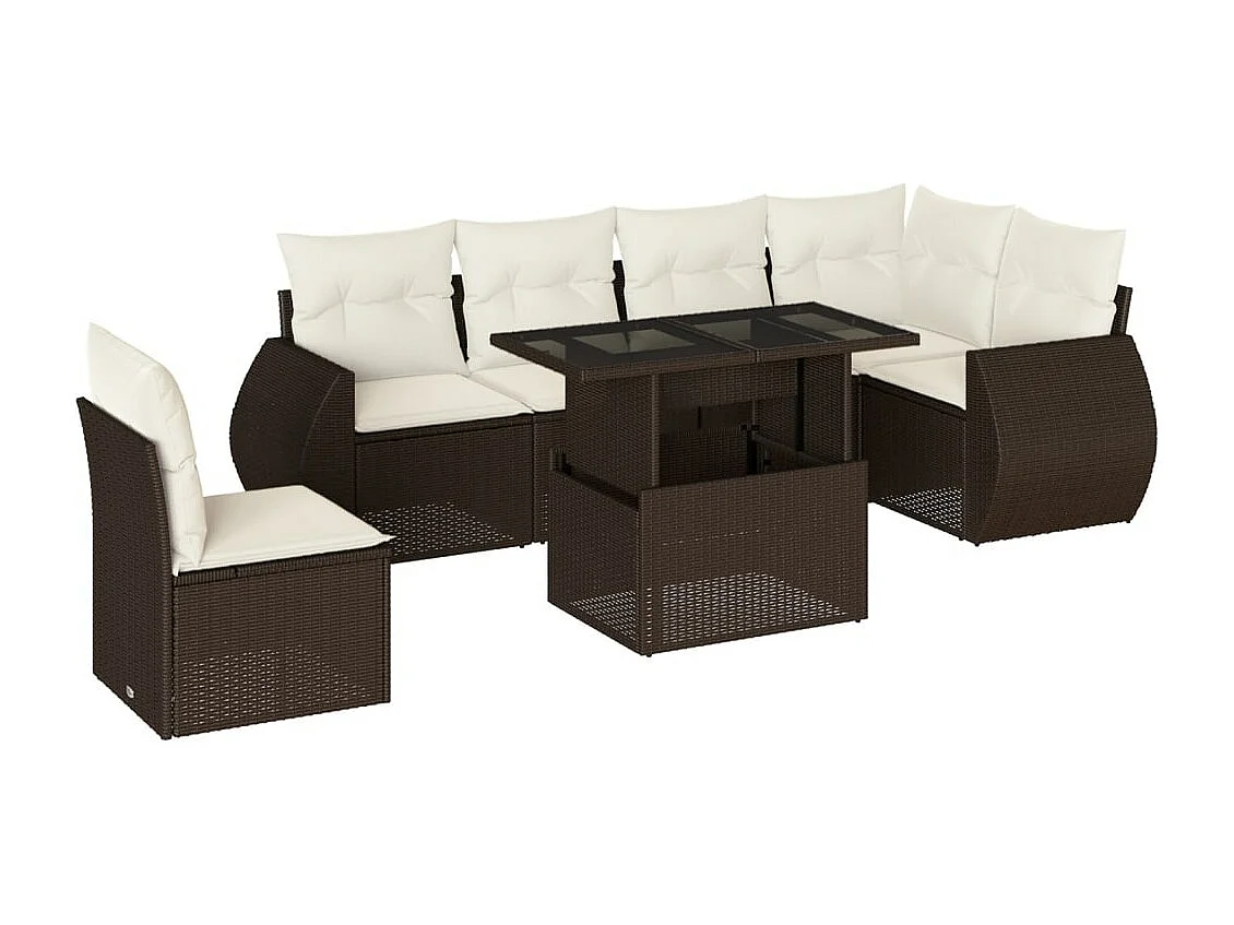 Salon de jardin avec coussins 7 pcs marron résine tressée
