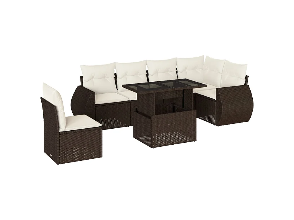 7-delige Loungeset met kussens poly rattan bruin