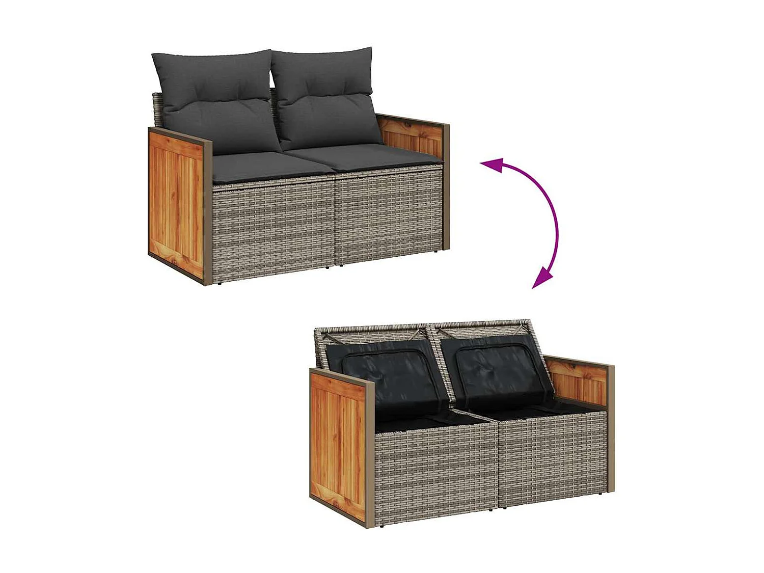 7-delige Loungeset met kussens poly rattan acacia grijs